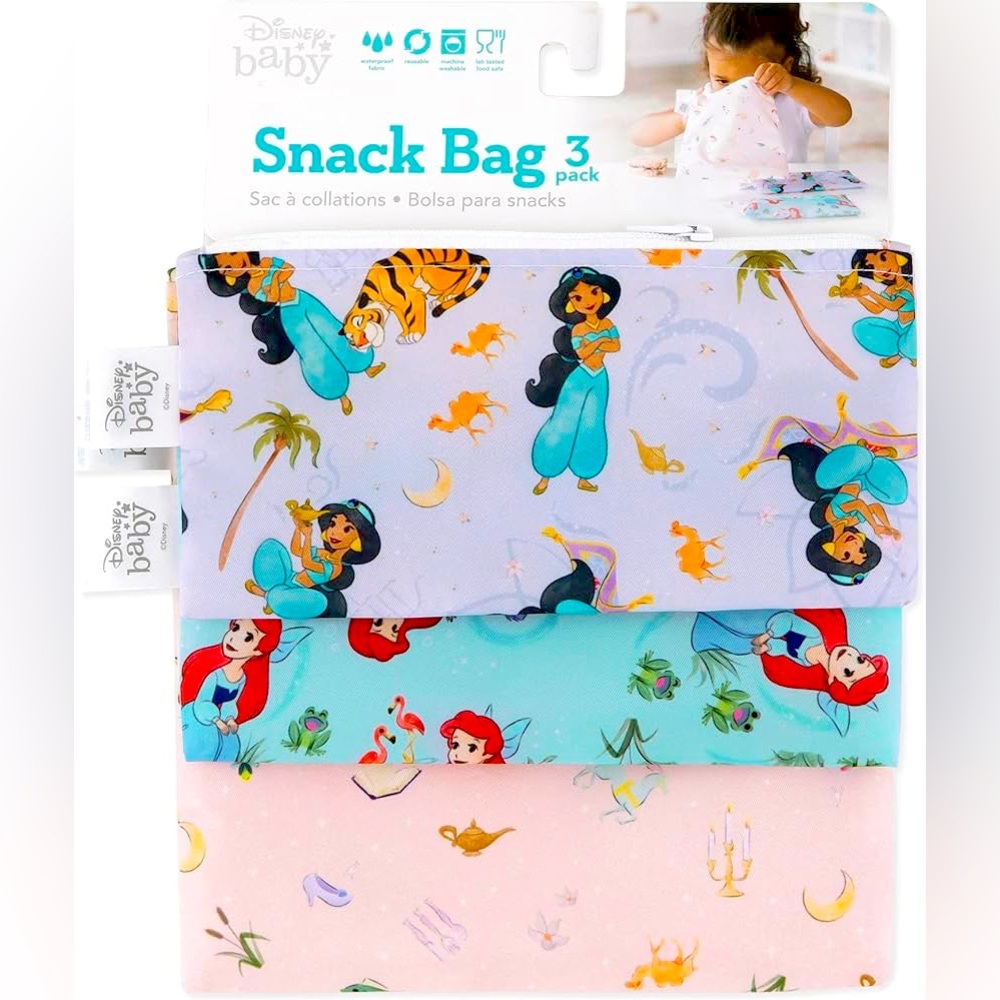 Bumkins Sandwich Snack Bags, Washable, Food Safe - Disney Ariel and Jasmine 3